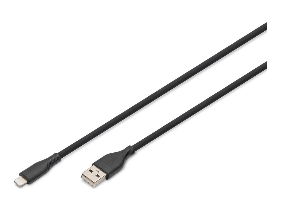 DIGITUS Lightning Silikon Anschlusskabel, USB-A - Lightning 0,5m, schwarz