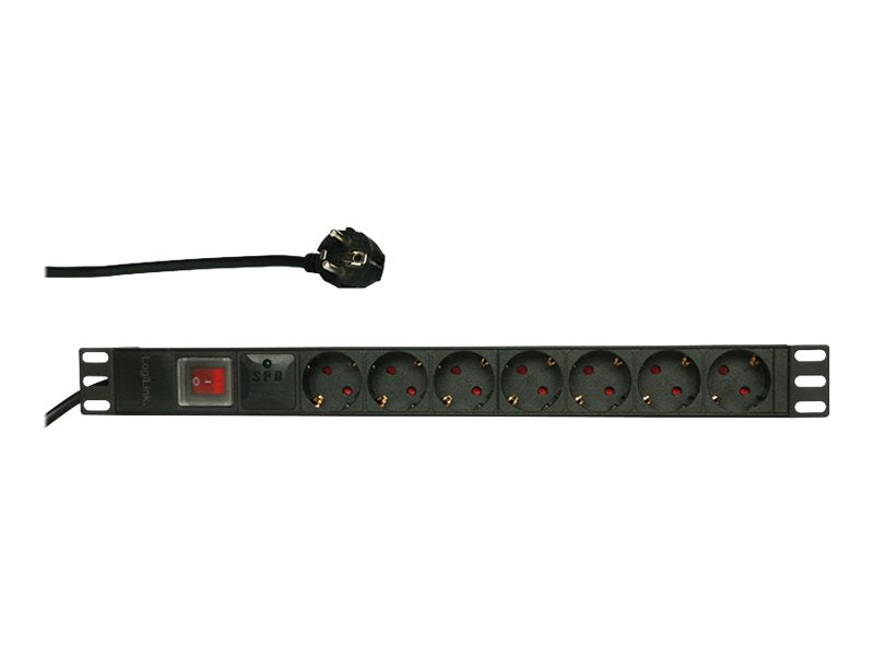 LogiLink Stromverteilungseinheit (Rack - einbaufähig) - Wechselstrom 250 V - 3500 Watt - Eingabe, Eingang power CEE 7/7 - Ausgangsanschlüsse: 7 (Stromversorgung)