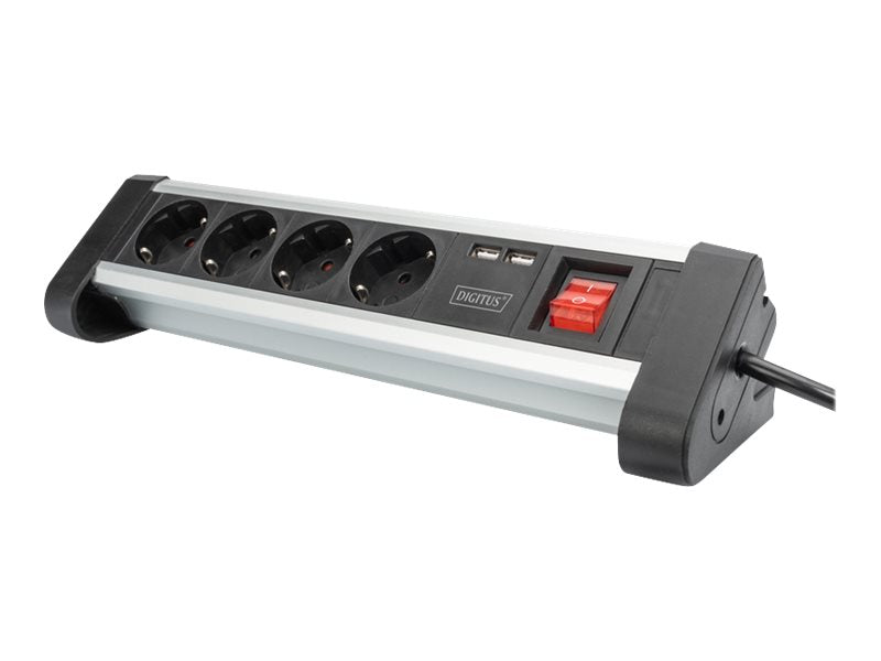 DIGITUS 4-fach Office-Steckdosenleiste mit 2x USB-Anschlüssen