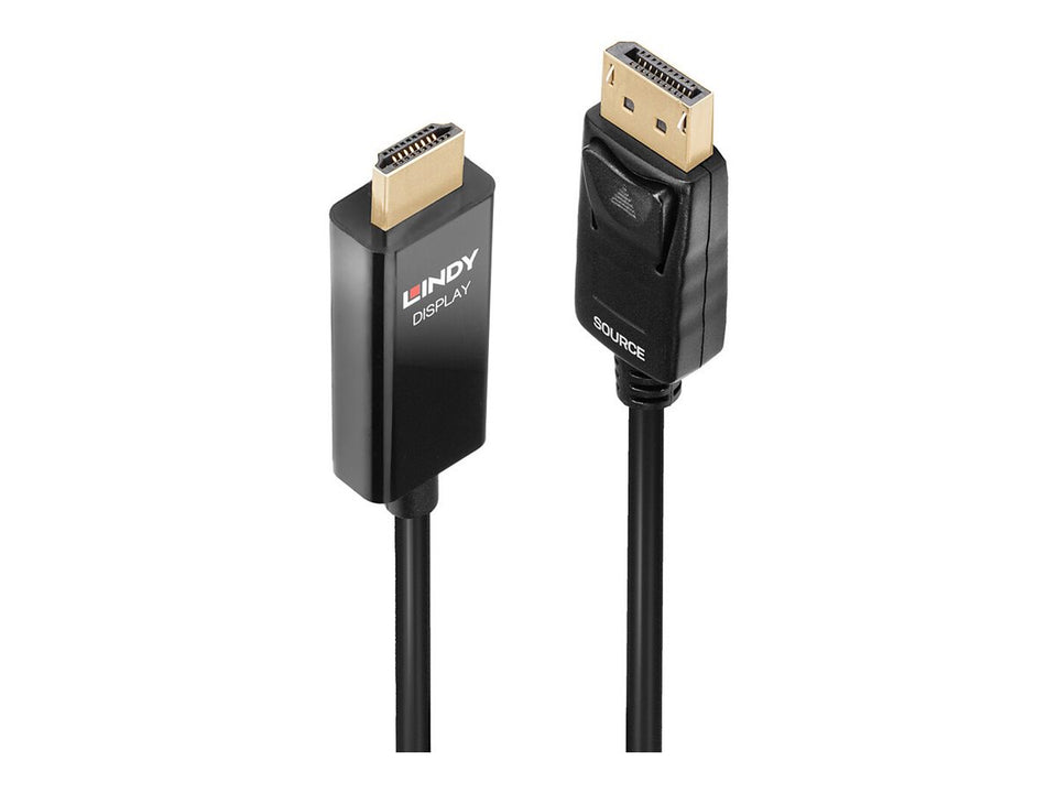 Lindy Adapterkabel - DisplayPort männlich eingerastet zu HDMI männlich - 5 m - abgeschirmt - Schwarz - aktiver Chip, unterstützt 4K 60 Hz (4096 x 2160)