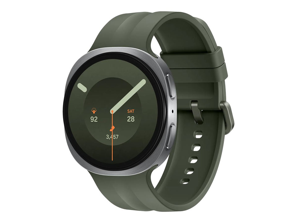 Samsung Galaxy Watch9 - 44 mm - silber - intelligente Uhr mit Sportband - Olive - Bandgröße: M/L - Anzeige 3.73 cm (1.47")