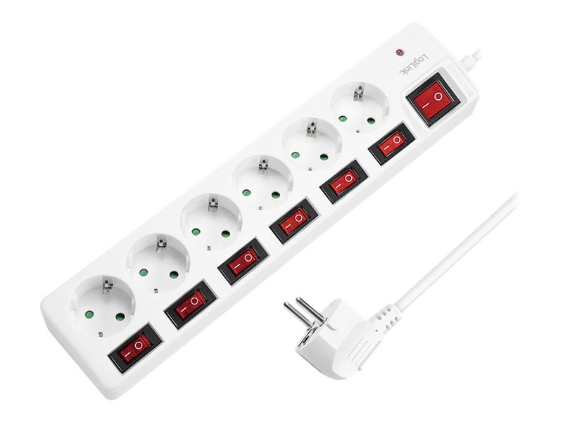 LogiLink Steckdosenleiste - Wechselstrom 250 V - 3680 Watt - Ausgangsanschlüsse: 6 (6 x Leistungs-CEE 7/3)