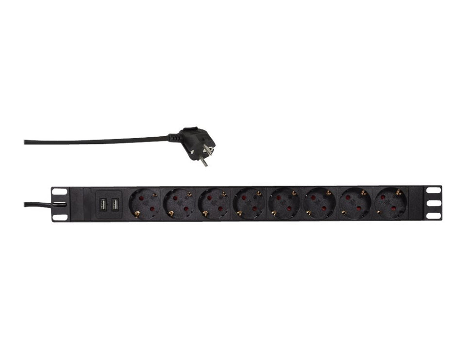 LogiLink Stromverteilungseinheit (Rack - einbaufähig) - 3500 Watt - Eingabe, Eingang power CEE 7/7 - Ausgangsanschlüsse: 8 (2 x USB, 8 x CEE 7/7)