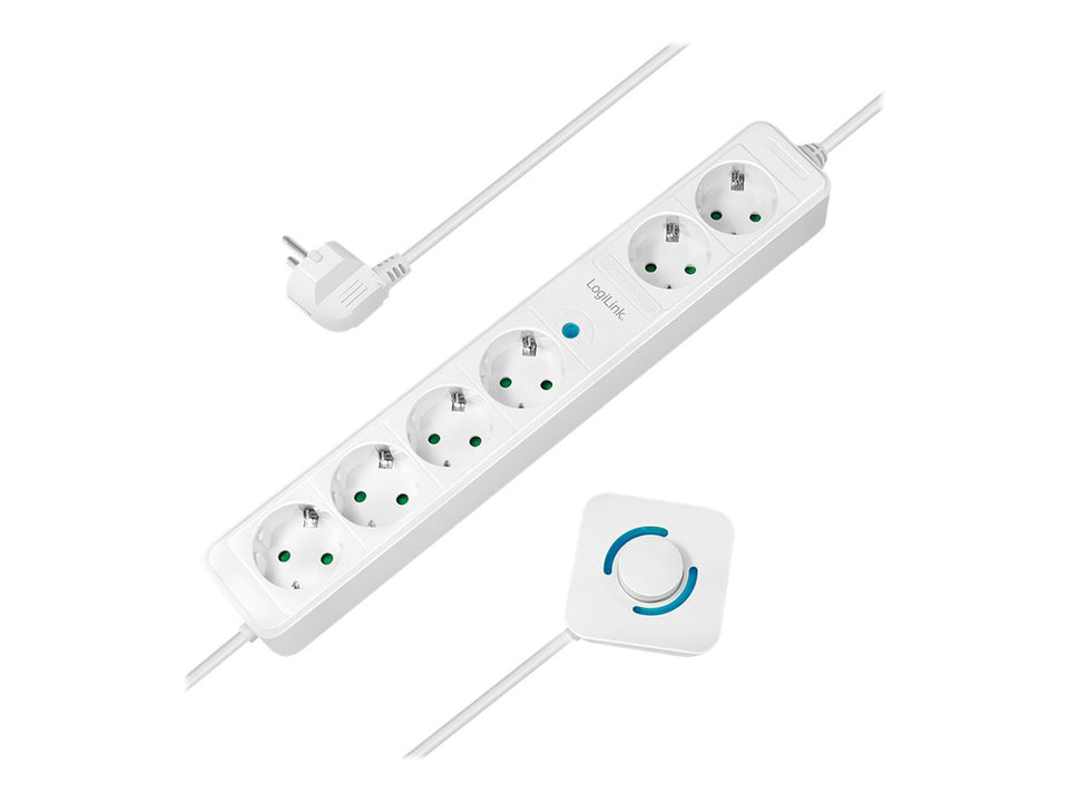 LogiLink Steckdosenleiste - Wechselstrom 230 V - 3500 Watt - Ausgangsanschlüsse: 6 (6 x Leistungs-CEE 7/3)