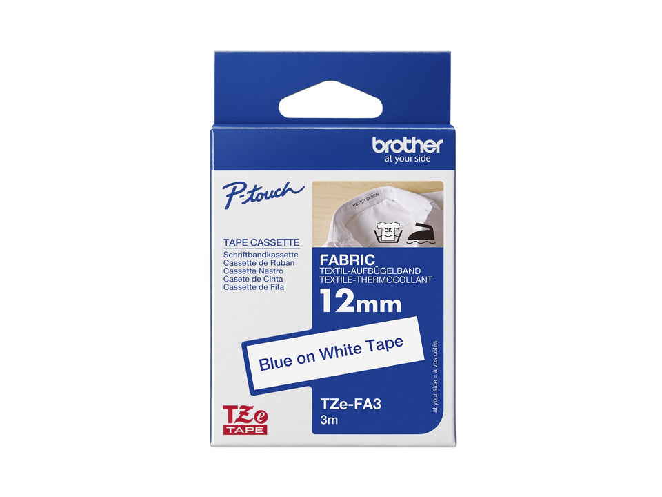 Brother TZe-FA3 - Gewebe - Blau auf Weiß - Rolle (1,2 cm x 3 m)