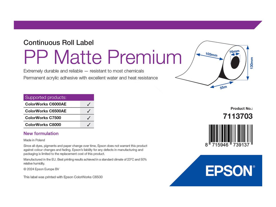 Epson Premium - Polypropylen (PP) - matt - permanenter Acrylklebstoff - Rolle (10,5 cm x 55 m)