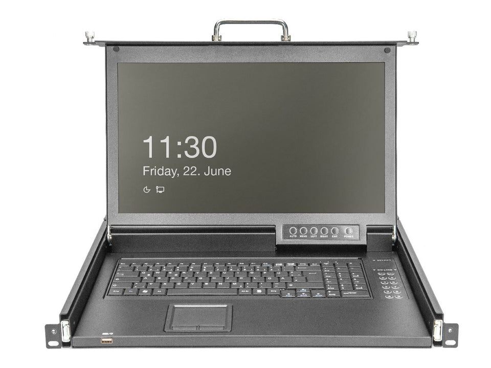 DIGITUS Modulare HD LCD KVM Konsole mit 17" TFT, 8-Port HDMI KVM Anschluss, Touchpad, deutsches Tastaturlayout
