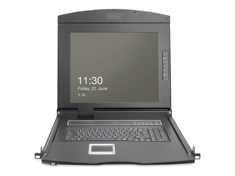DIGITUS Modulare HD LCD KVM Konsole mit 19" TFT, 8-Port VGA KVM Anschluss, Touchpad, deutsches Tastaturlayout