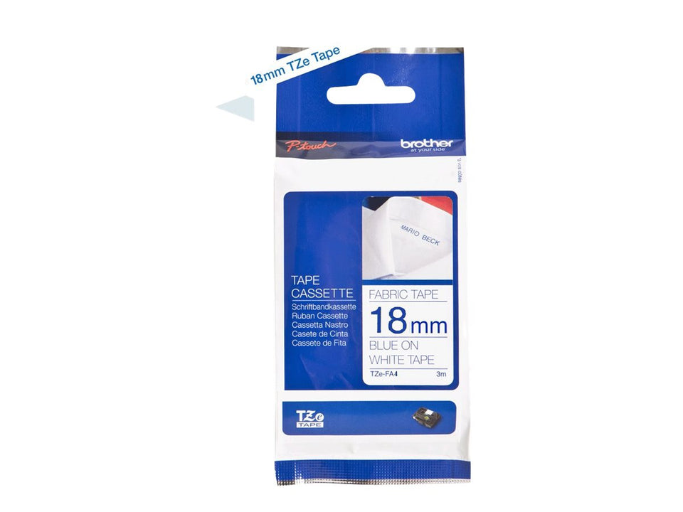 Brother TZe-FA4 - Gewebe - blau auf weiß - Rolle (1,8 cm x 3 m)