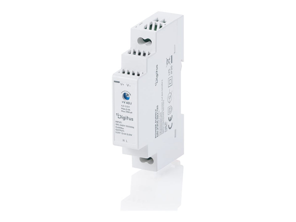 DIGITUS 5V / 2.4A / 12W Step-Shape DIN-Rail Netzteil (Ultra-Slim, Class II)