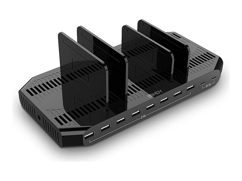 Lindy Ladestation - 120 Watt - 21 A - QC 3.0, AFC, Apple 2.4A, USB BC 1.2 - 10 Ausgabeanschlussstellen (2 x USB-C, 8 x 4-poliger USB Typ A)