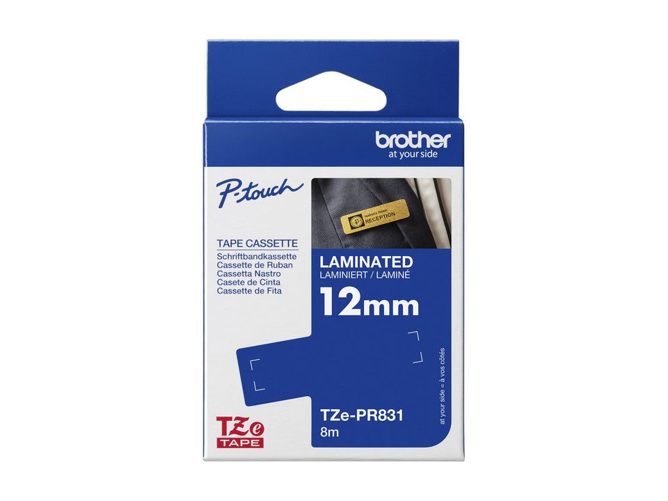 Brother TZe-PR831 - Schwarzer Druck auf Premium Glitter Gold - Rolle (1,2 cm x 8 m)