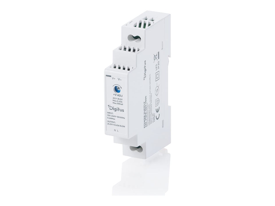 DIGITUS 24V / 0.63A / 15W Step-Shape DIN-Rail Netzteil (Ultra-Slim, Class II)