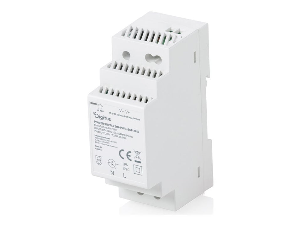DIGITUS 12V / 2A / 24W Step-Shape DIN-Rail Netzteil (Slim, Class II)