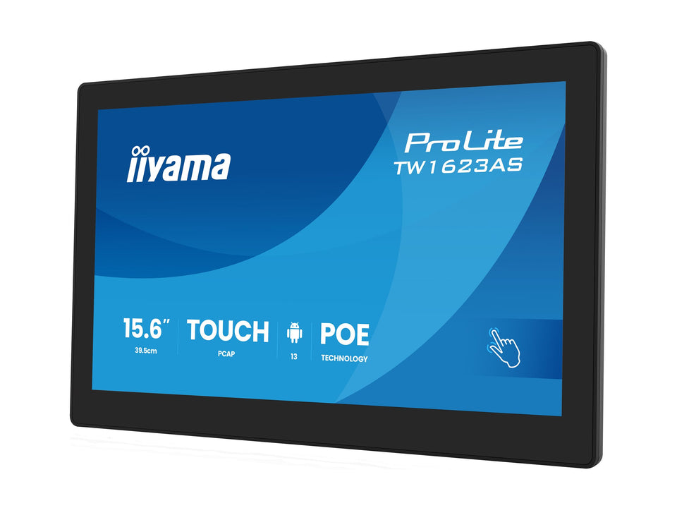 Iiyama ProLite TW1623AS-B3P - Android-PC - Touchscreen-PC - 1 RK3568 / 2 GHz - RAM 4 GB - SSD - eMMC 32 GB - Mali-G52 - Bluetooth 5.2, 1GbE - WLAN: 802.11a/b/g/n/ac, Bluetooth 5.2 - Android 13 - Monitor: LED 39.5 cm (15.6")