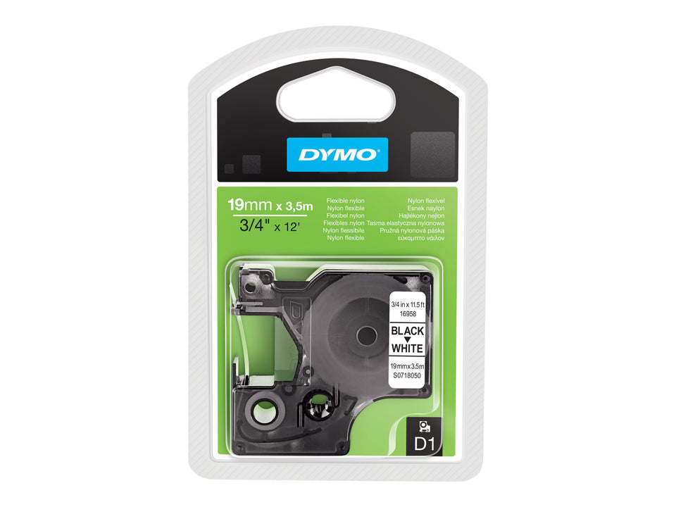 Dymo D1 - Nylon - permanenter Klebstoff - Schwarz auf Weiß - Roll (1.9 cm x 3.5 m)