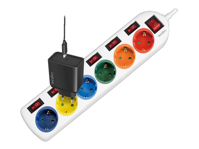 LogiLink Multicolor - Steckdosenleiste - Wechselstrom 250 V - 3680 Watt - Ausgangsanschlüsse: 6 (6 x Leistungs-CEE 7/3)