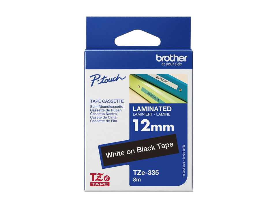 Brother TZe-335 - Standard-Klebstoff - Weiß auf Schwarz - Rolle (1,2 cm x 8 m)