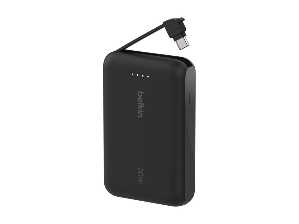 Belkin BoostCharge - Powerbank - mit integriertem Kabel - 10000 mAh - 20 Watt - 3 A - Fast Charge - 2 Ausgabeanschlussstellen (USB-C)